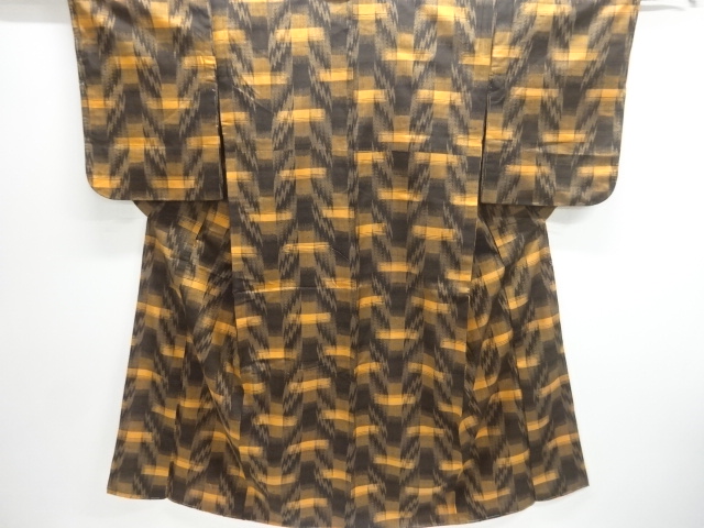 JAPANESE KIMONO / ANTIQUE OMESHI / TAISHO ROMAN STYLE / SILK / TSUMUGI / WOVEN KASURI PATTERN